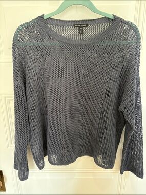 Eileen Fisher Women's Open-Knit Crewneck Sweater — dusty blue, M